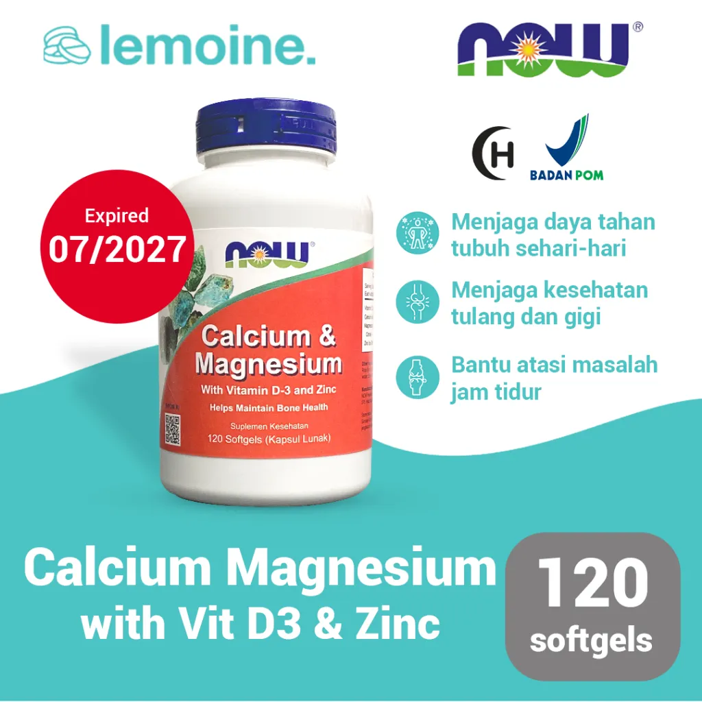 Now Calcium Magnesium with Vitamin D3 Imunitas Tubuh Kesehatan Sendi Tulang dan Gigi 120 softgels
