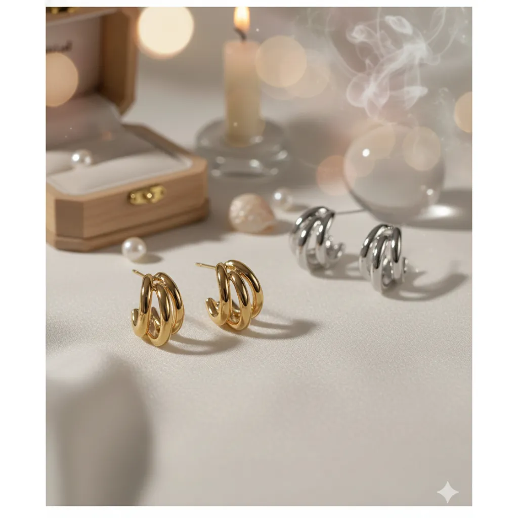 Aera Hoops Earring (925 Silver Jarum) / BEST SELER Anting stud wanita gold layer elegan minimalis