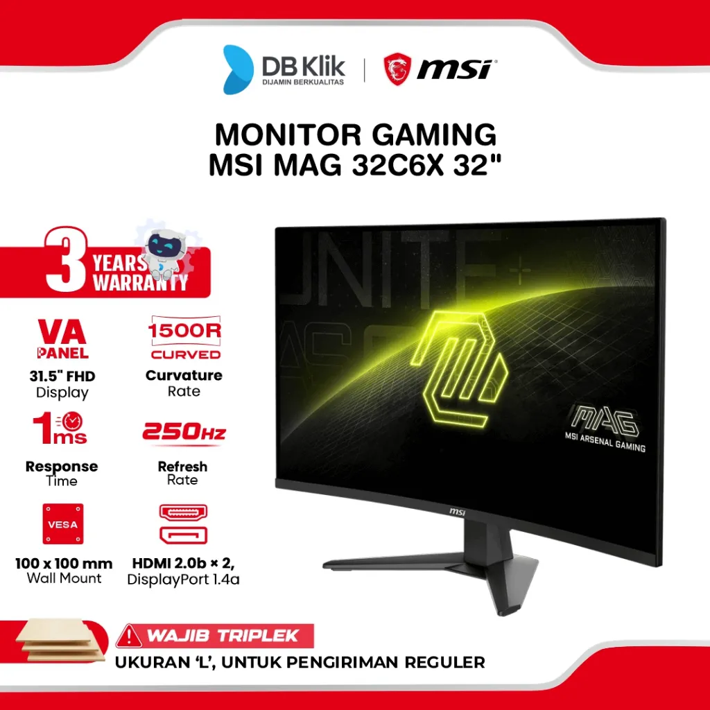 MSI MAG 32C6X Monitor Gaming 32" Curved VA FHD 250Hz 1ms Adaptive Sync HDR HDMI DP