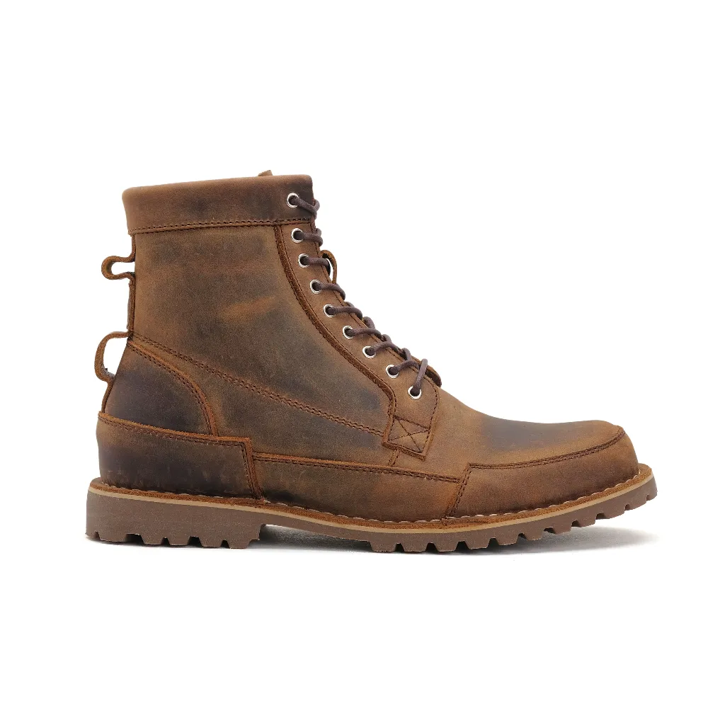 Kratos Aztec Tan - Sepatu Boots Kulit Crazy Horse Pria Rugged Style Bikers Traveling Hiking