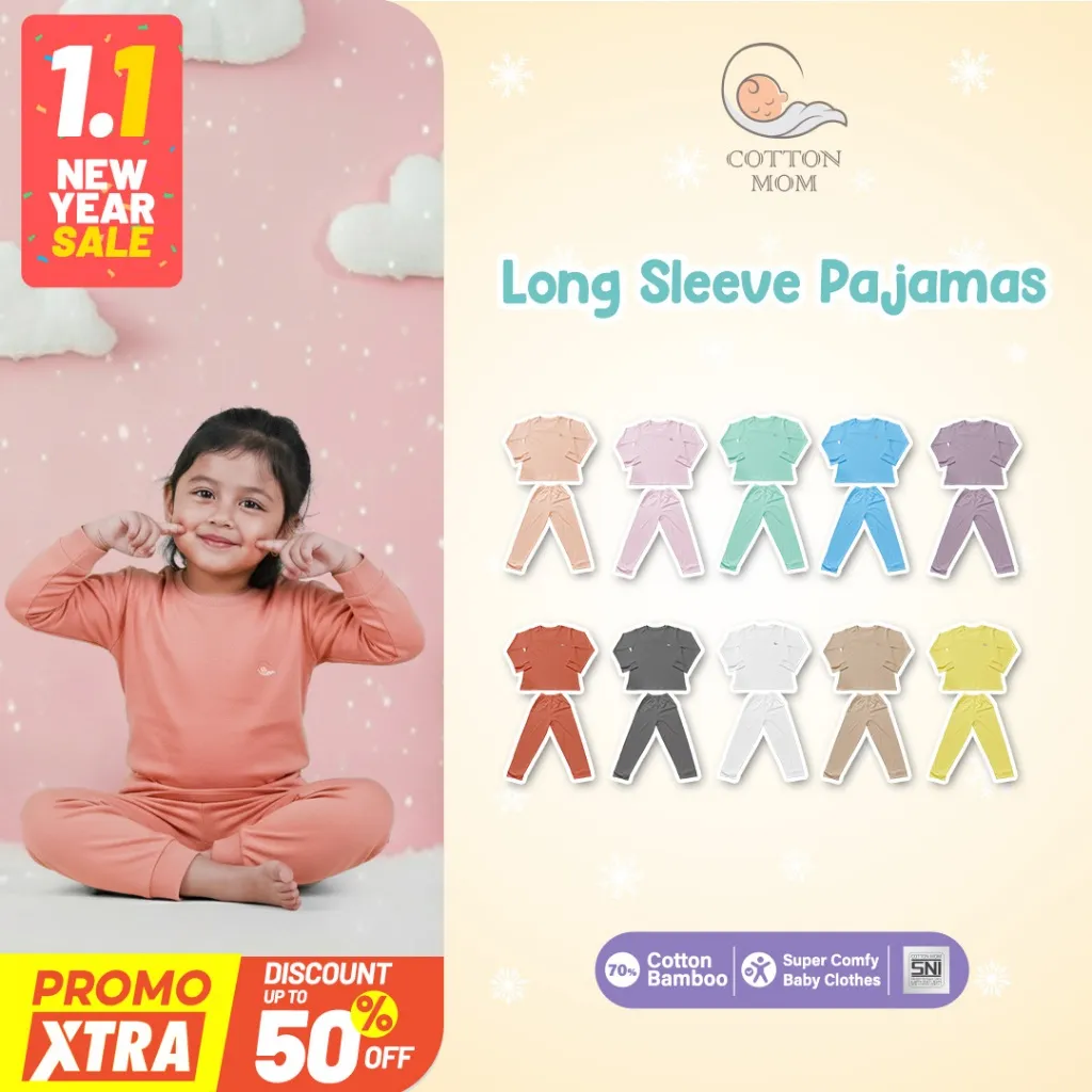 Cotton Mom Setelan Baju Tidur Piyama Anak Lengan Panjang