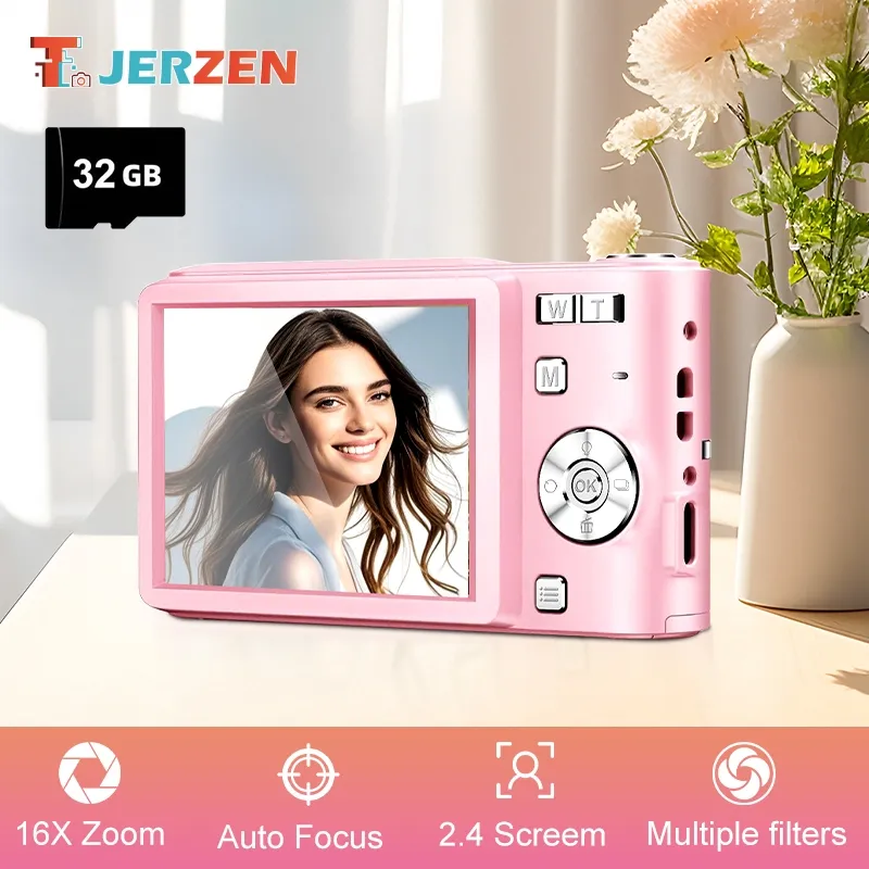 [Dengan Kartu 32G] T-JERZEN Camera Digital mini 50/48MP 16/8XZoom Kamera Pemula untuk Pelajar Desain Portable untuk Perempuan Cocok untuk Dipakai di Kampusi M03-M12