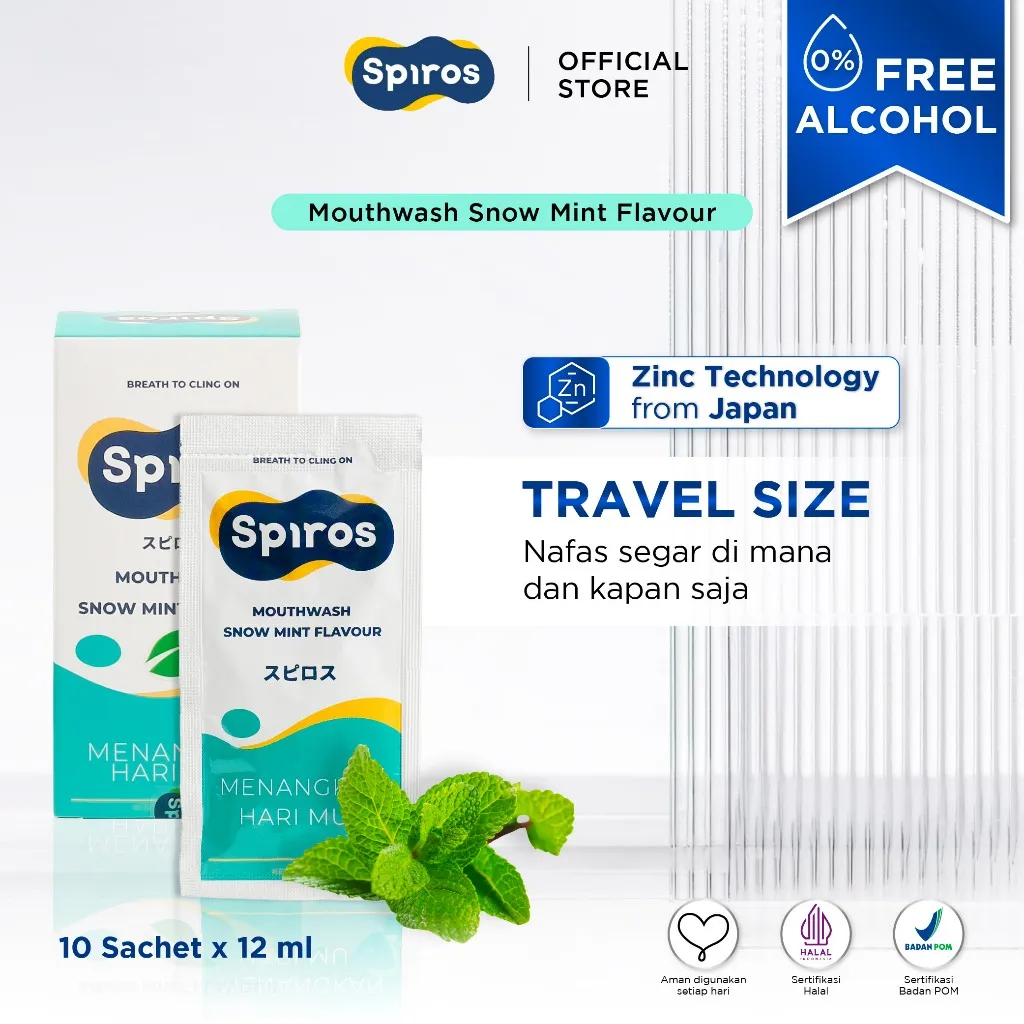 SPIROS | Mouthwash Sachet Snow Mint 12ml isi 10pcs | Angkat Plak | Obat Kumur Penghilang Bau Mulut | Nafas Segar Seharian