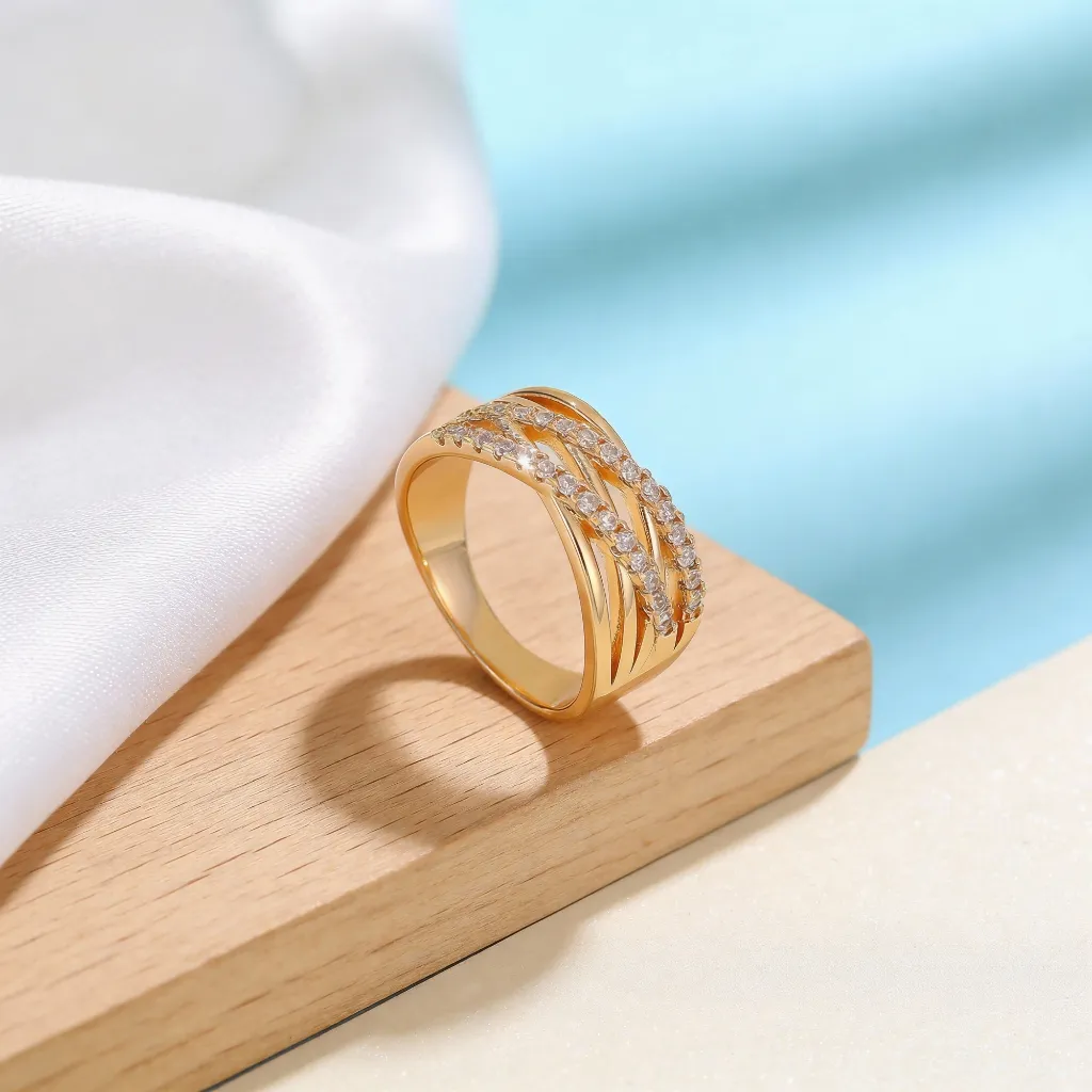 BLK Cincin Emas Silver Titanium Anti Karat Untuk Wanita Dewasa Model Yuki Permata Zircon-Ring