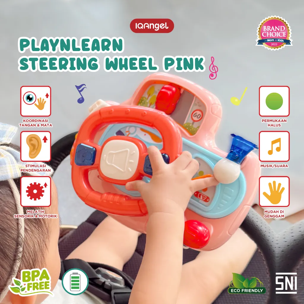 [CLEARANCE SALE] IQAngel - Play & Learn Steering Wheel Pink Setir Mobil Mainan Edukasi