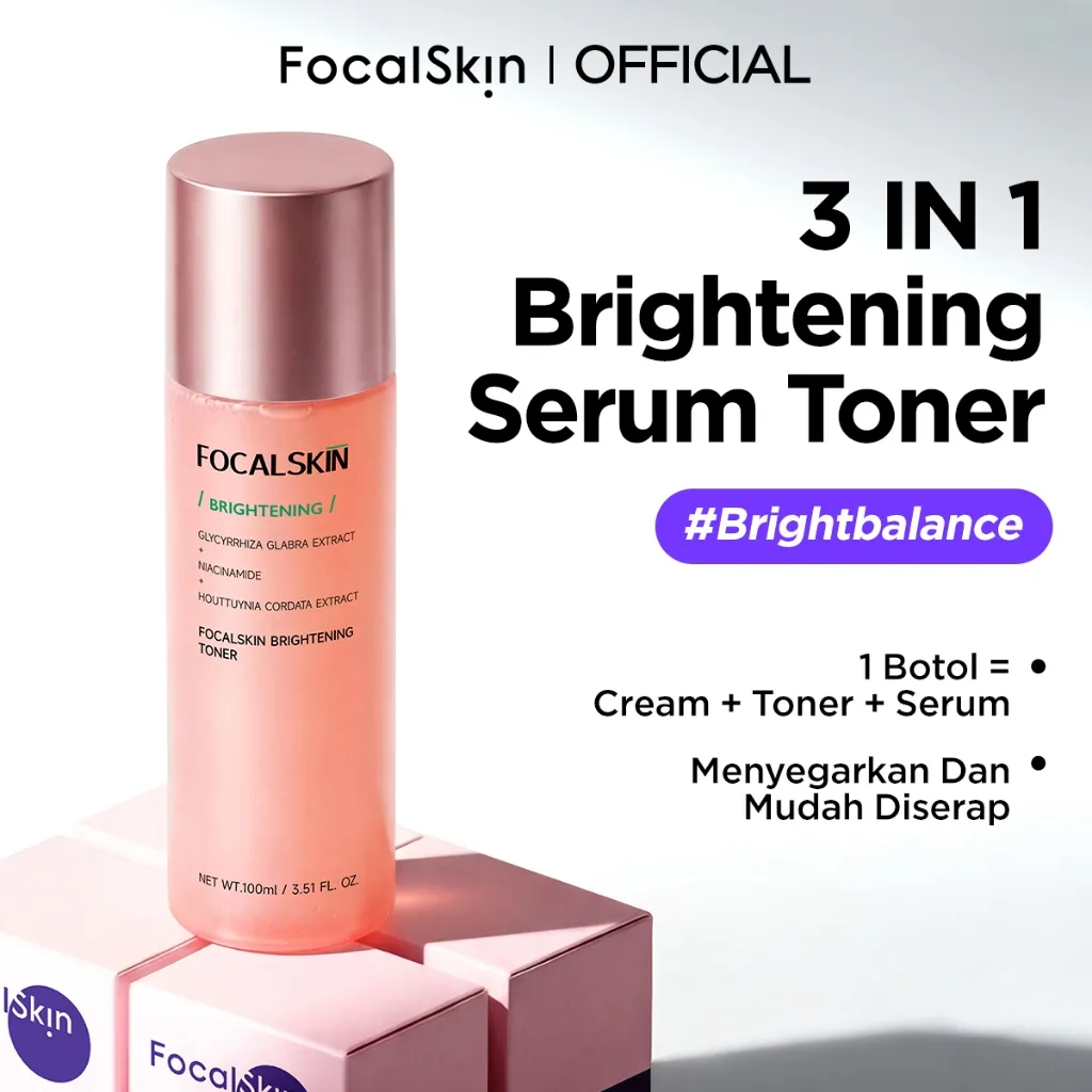 FOCALSKIN 3 IN 1 Brightening Serum Toner - Glycyrrhiza Glabra + Niacinamide Essence Toner Wajah Glowing Hydrating Eksfoliasi Acne Whitening Exfoliating Toner Badan Dark Spot Aman Untuk Kulit Sensitif Minimalist Skincare Prep for Makeup Glass Skin 100ml