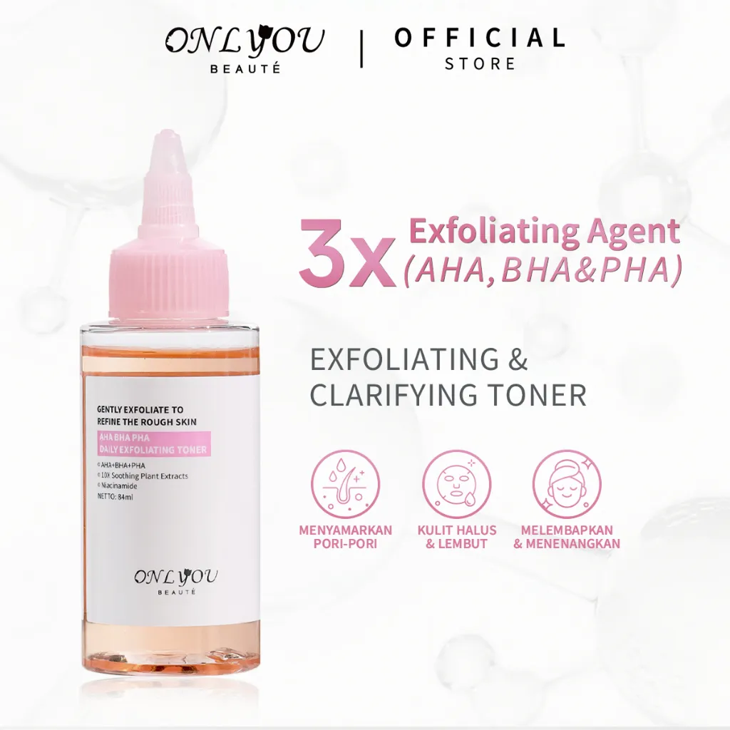 ONLYOU AHA BHA PHA Daily Exfoliating Toner untuk Mengangkat Sel Kulit Mati, Membersihkan Pori, Menghilangkan Jerawat dan Kulit Kusam Oil Control Essence Toner