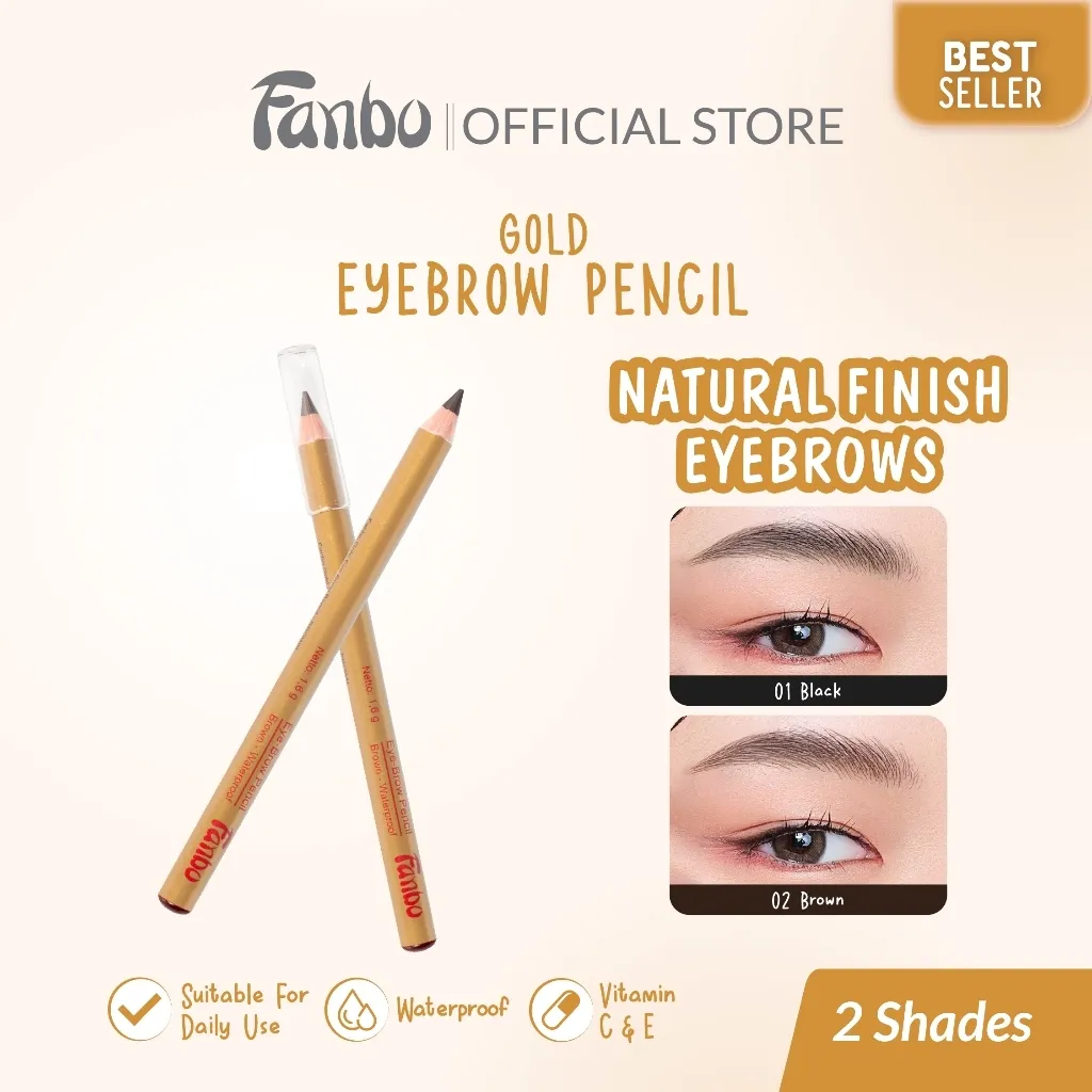 Fanbo Eyebrow pencil Gold (DP1) - Pensil Alis - Waterproof - Mengandung Vitamin C & E sebagai Anti Oksidan  yang merawat kesehatan alis mata - Tidak Luntur - Limitied Edition - warna Natural - semua jenis kulit - Natural Look