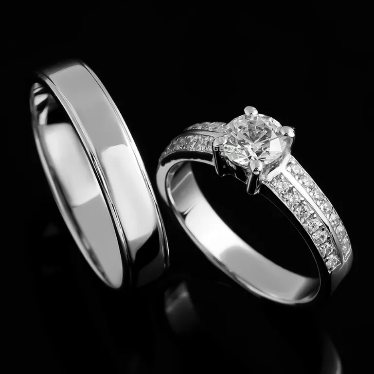 Kotagede Jewellery - Cincin Custom Premium Couple Nikah Emas Putih 3k dan Palladium 5%