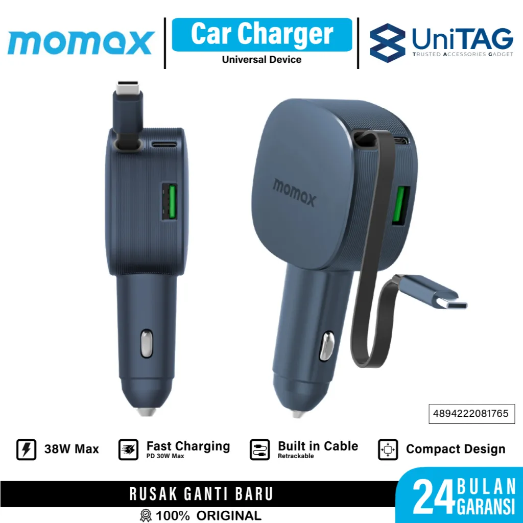 Momax Car Charger Fast Charging Samsung iPhone iPad 38W 60W 67W 100W PD QC Dual Port USB A USB C
