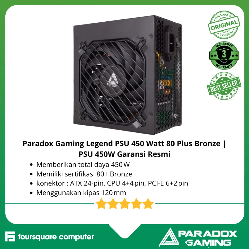 Paradox Gaming Legend PSU 450 Watt 80 Plus Bronze | PSU 450W Garansi Resmi