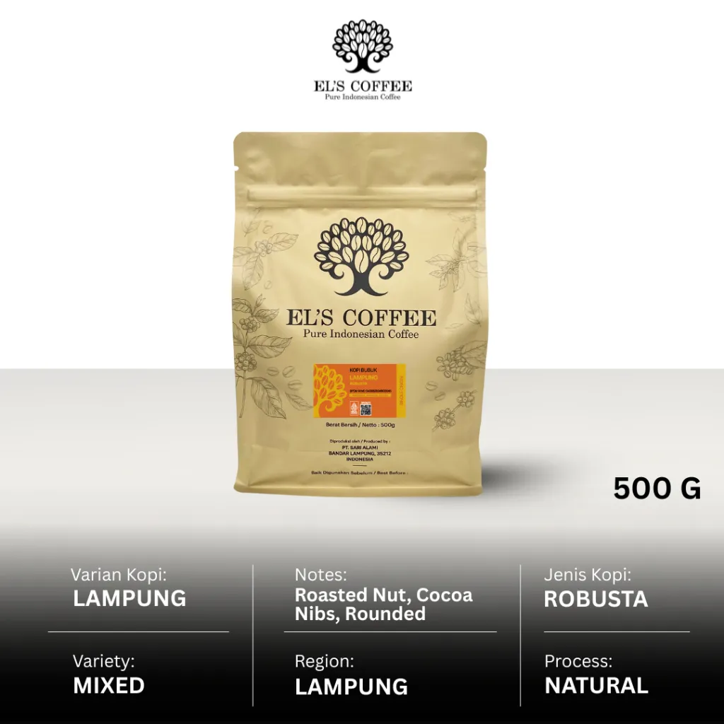 EL'S COFFEE Lampung Robusta 500Gr Pure Indonesia Coffee Beans / Fine / Course Roasted Kopi A1749