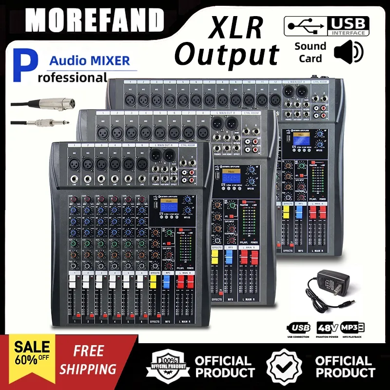 Mixer Audio Profesional CT MIXER 6/8/12 Channel - Multi Port + Sumber Daya Phantom 48V | 2-in-1 Rekam & Putar | Khusus untuk Panggung/KTV | Terhubung Bluetooth/USB/PC | 99/16 Jenis Efek Digital | Power Amplifier Mixer
