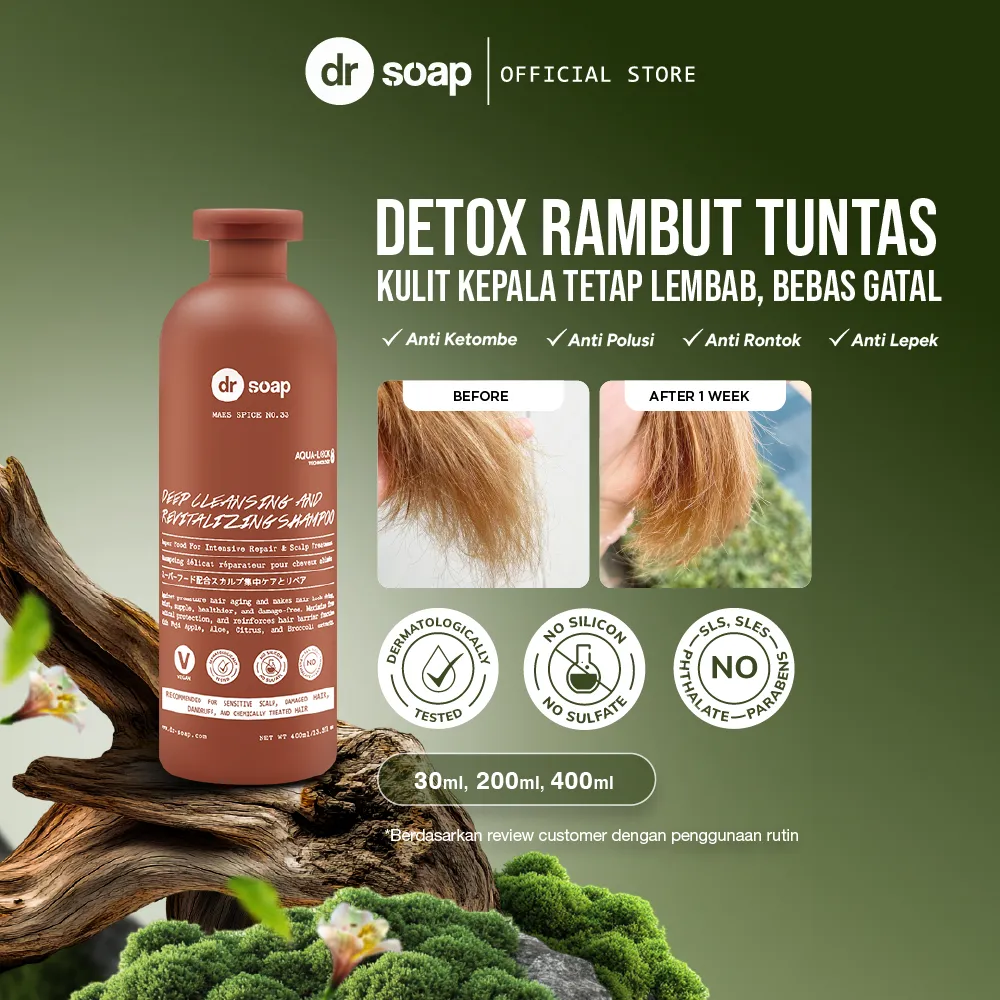 dr soap Deep Cleansing & Revitalizing Shampoo Mars Spice | Sampo Rambut Berwarna Anti Rontok, Anti Ketombe, & Anti Lepek - Tanpa Sulfate & Tanpa Silicone