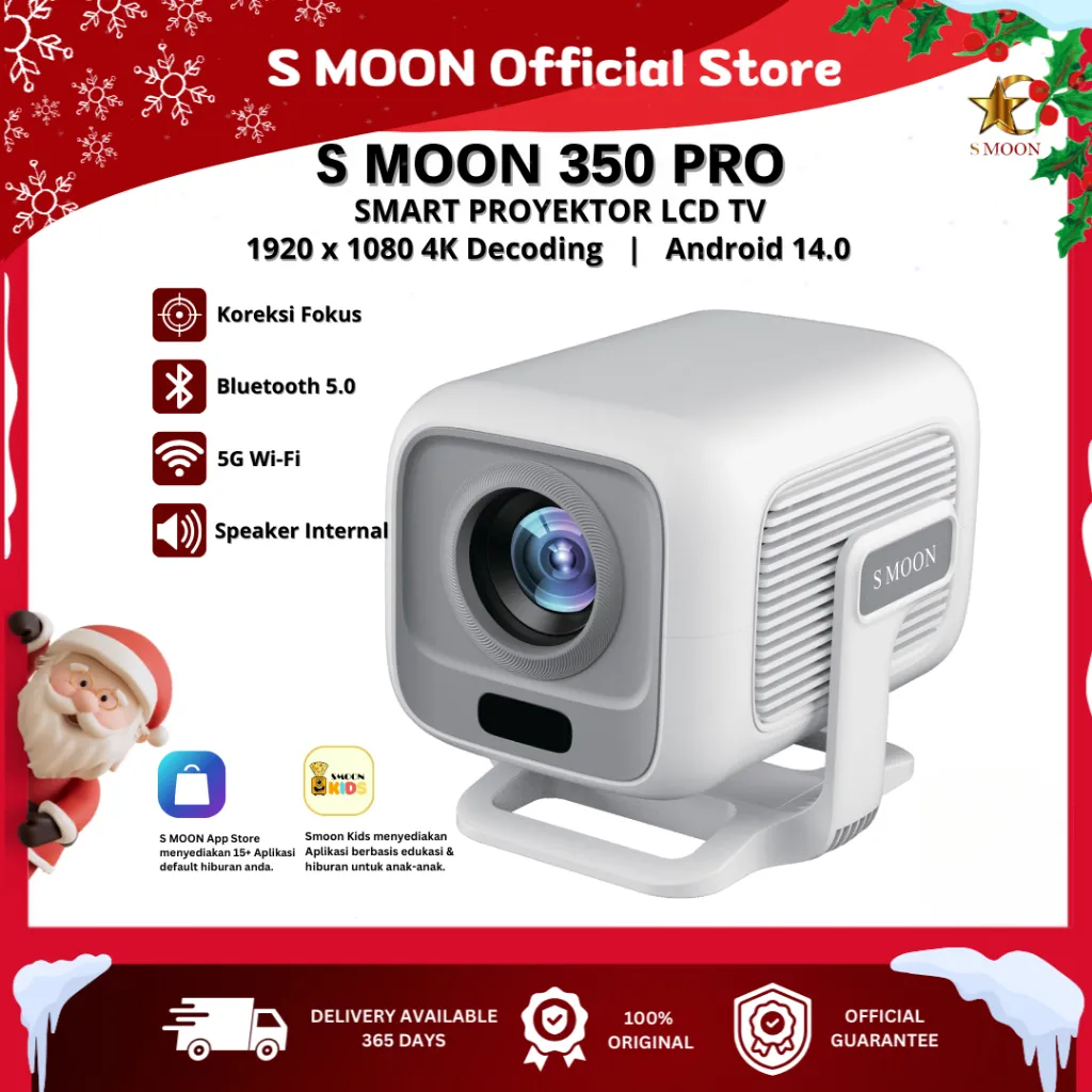 Smoon 350 Pro Smart Proyektor Lcd TV - Include Hdmi - Google Store - Smoon Kids App - Android - Netflix - Youtube - Wifi -  360ansi - Internet - 1080p-4k