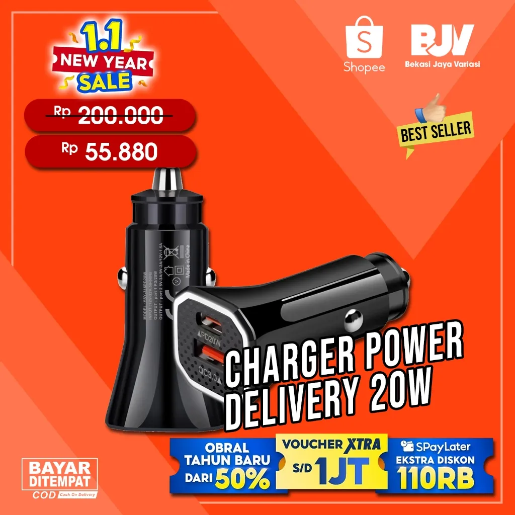 Car Charger Dual USB Fast Charging 38W Power Delivery USB Type C PD20W