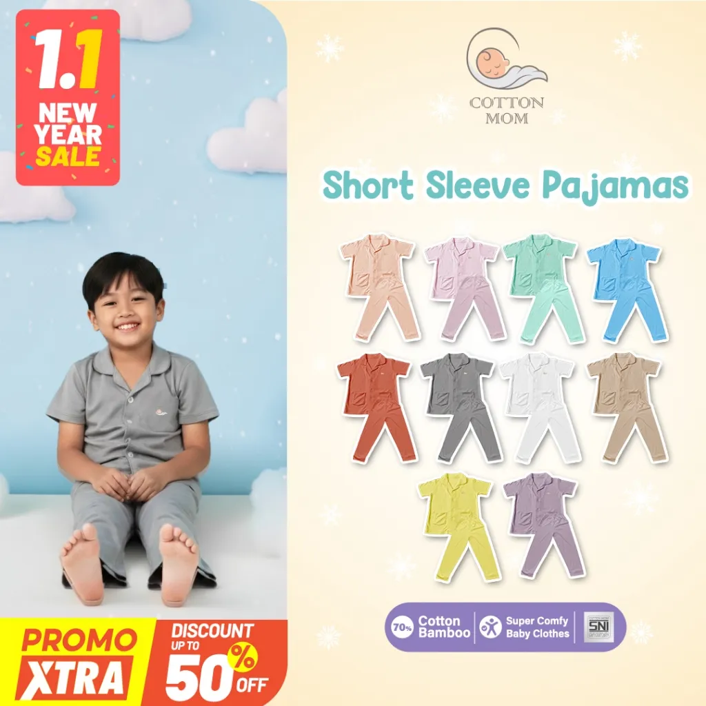 Cotton Mom Setelan Baju Tidur Piyama Anak Lengan Pendek