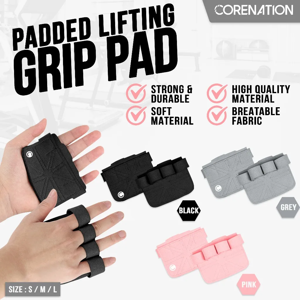 CoreNation Padded Lifting Grip Pad Anti Slip Padded - Weight Lifting Glove - Half Gym Glove - Sarung Tangan Glove Mini Fitness Gym Olahraga