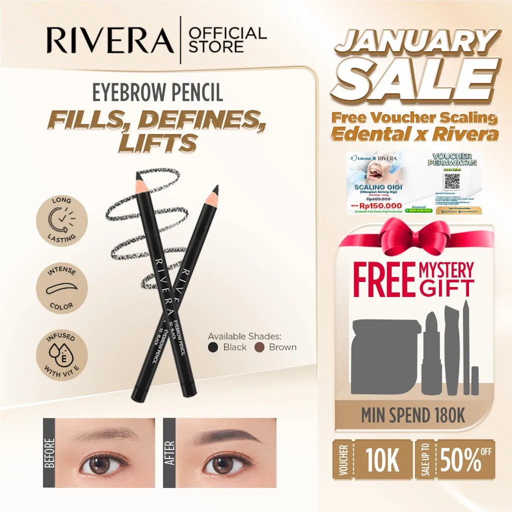 Rivera Eyebrow Pencil - 02 Black | Warna intens - Tahan Lama