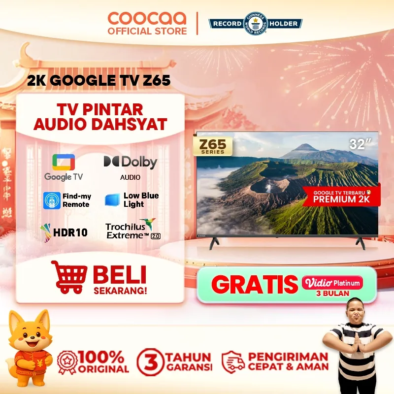 NEW COOCAA 32 inch Z65 - GOOGLE TV - 2K LED-TV - HDR 10 - Flicker Free - Low Blue Light - Eye Care - WIFI - USB/LAN (COOCAA 32Z65)
