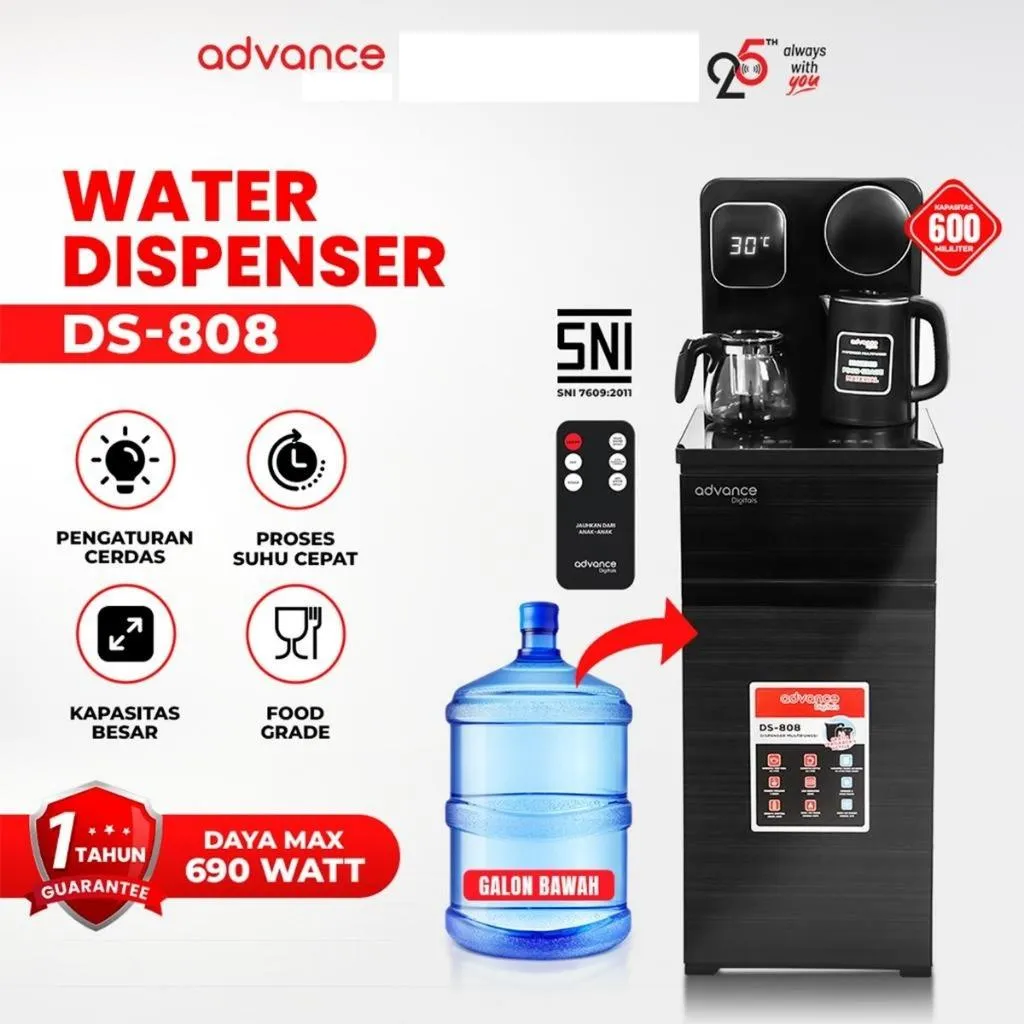 Advance DS-808 Smart Dispenser Galon Bawah Multifungsi 690 Watt Tombol Touchscreen DS808