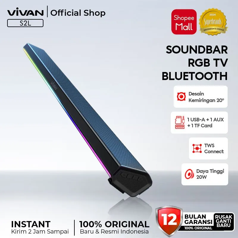 VIVAN Bluetooth Soundbar TV Super Bass RGB LED Lampu TWS Interkoneksi BT 5.4 S2L Garansi 12 Bulan