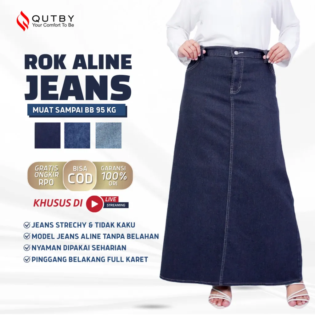 QUTBY - ROK ALINE JEANS WANITA JUMBO
