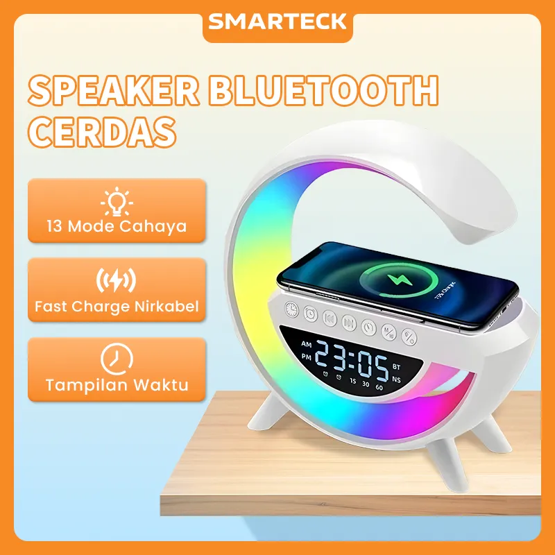 Smarteck Bluetooth Speaker SK05 LED Ambient Light Wireless Charger Lampu Meja Multifunctional RGB Night Light Desk Lamp