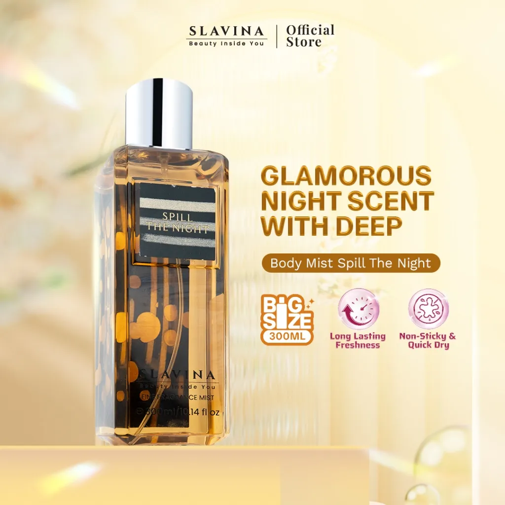 SLAVINA Body Mist Spill The Night by Nagita Slavina – Parfum Wanita Tahan Lama & Wangi Cherry Coconut Musk, Luxury Fragrance Elegan Minyak Wangi Fresh Body Spray Parfume Halal BPOM