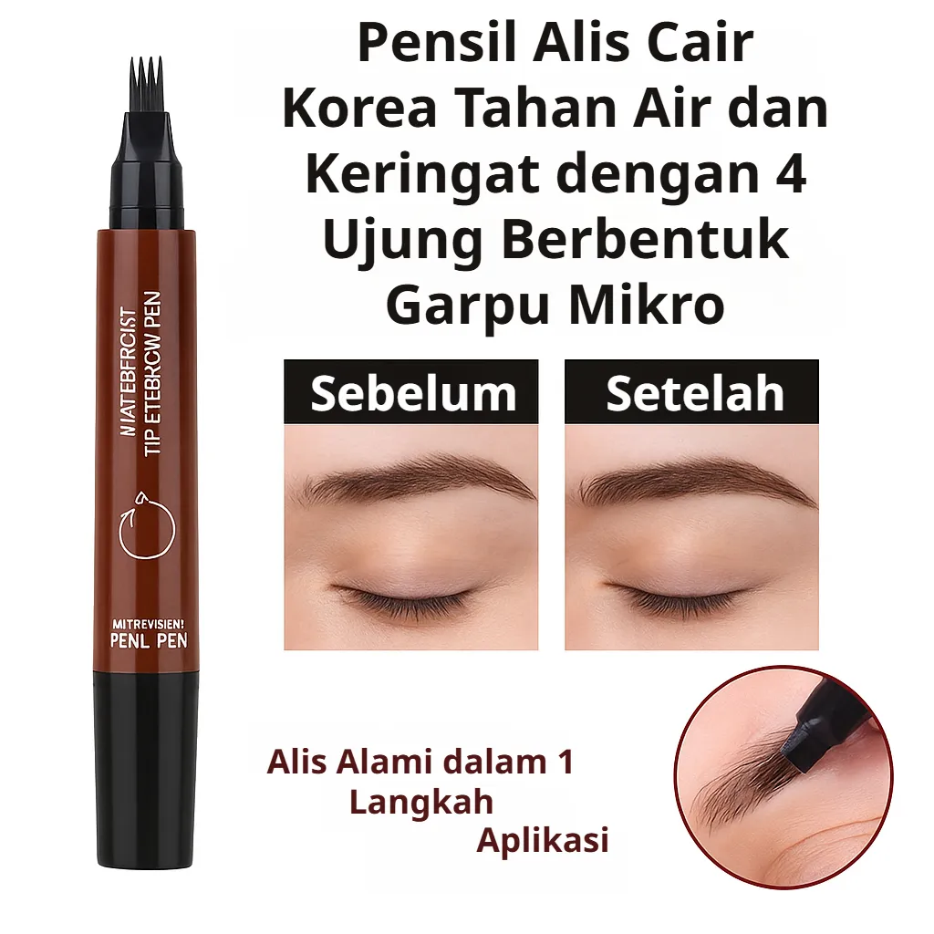 COD + Pengiriman dalam 24 Jam / Pensil Alis Tahan Air dan Tahan Lama / Anti Luntur / 3 Warna Populer: Dark Brown, Brown, Grey Brown / Set Pensil Alis Cair 4D / Pensil Alis Cair Tahan Lama / Pensil Alis Mikro Tahan Air