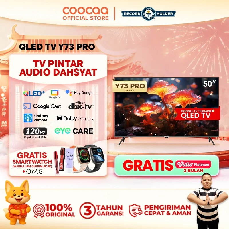 [TERBARU] COOCAA TV 50 inch Y73 Pro - 4K QLED+ - Google TV - 120Hz Motion - S AI Engine - MEMC - dbx-tv - Dolby Audio - Sapphire Crystal Optics - Eye Care 5.0 (COOCAA 50Y73Pro)