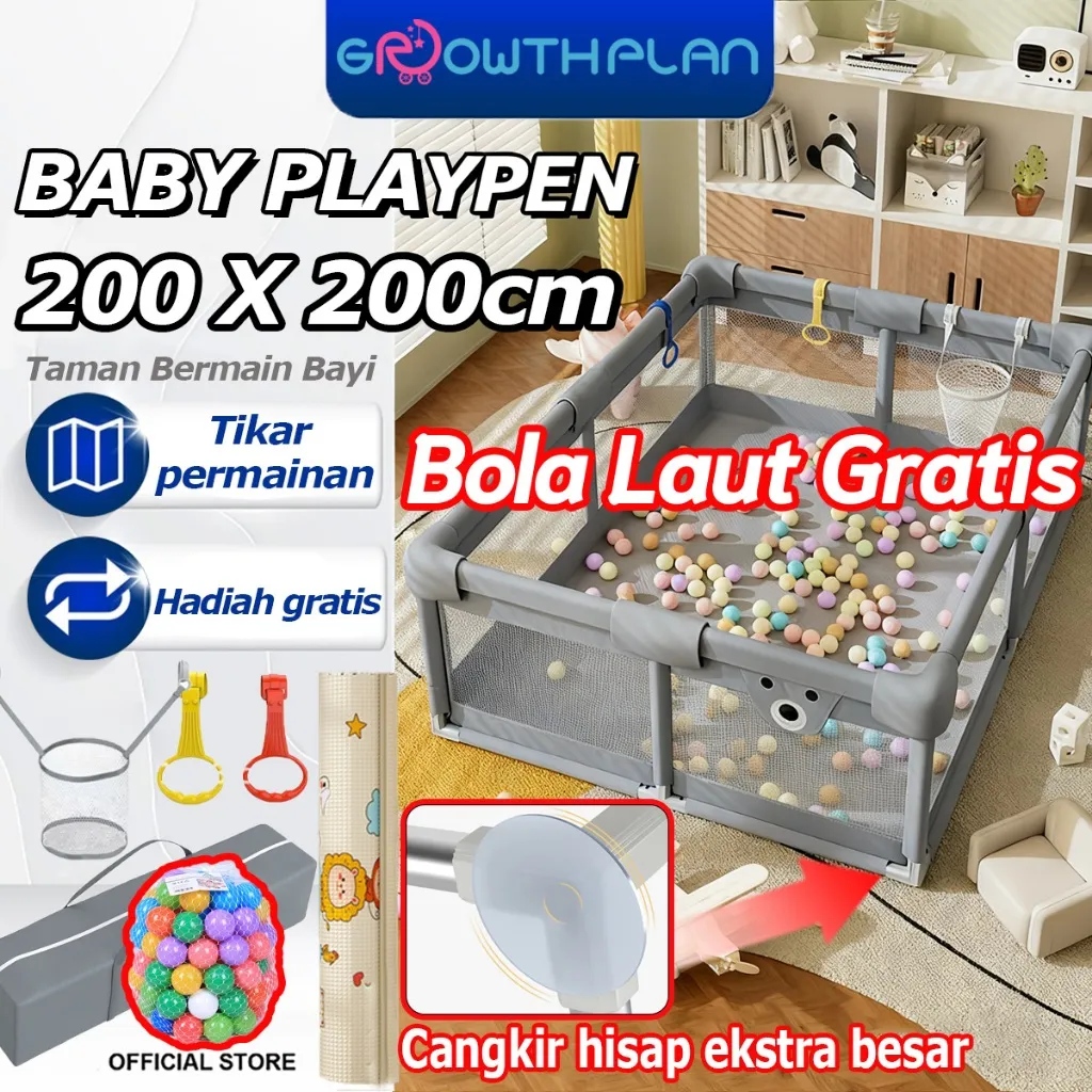[Hadiah untuk anak]Pagar bayi bermain 200*200cm Baby Playpen Fence pagar bayi kolam mandi bola anak