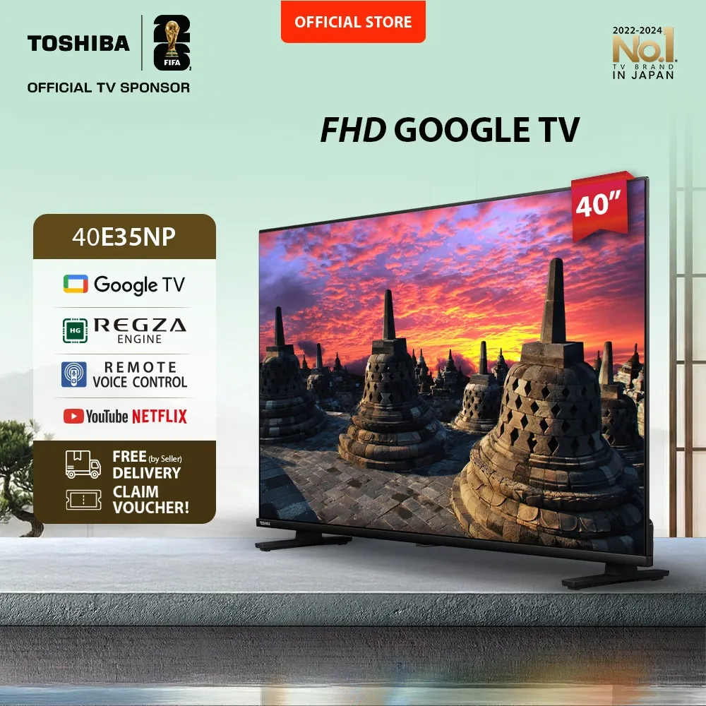 [FHD Google TV] [SPESIAL UNTUK INDONESIA] [KHUSUS ONLINE] Toshiba TV 40" FHD Google TV - Regza Engine PQ Technology Dolby Audio Remote Voice Control Wifi Bluetooth HDMI USB Digital DVB-T/T2 Signal Booster Sport Mode Optical Audio - 40E35NP