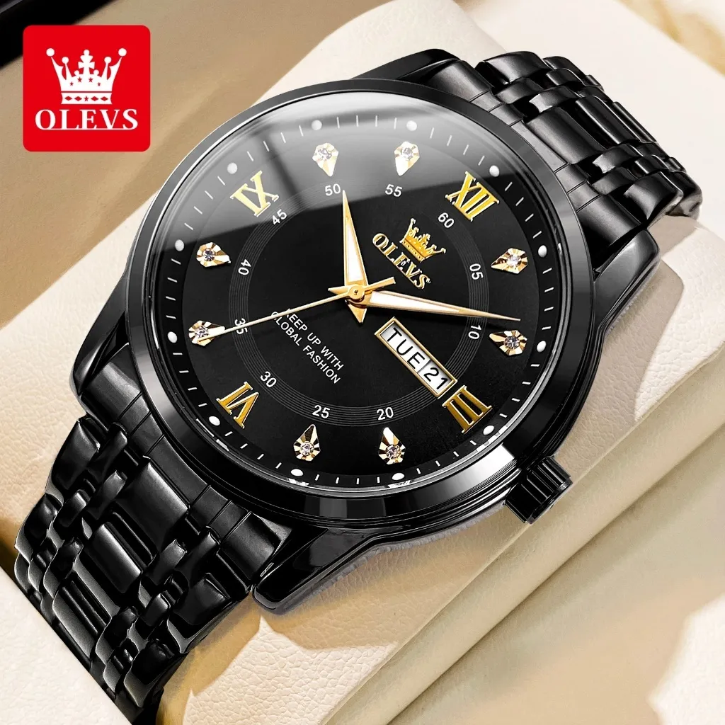 OLEVS Jam Tangan Pria Anti Air Original 100% Rantai Keren Terbaru Mewah Cowok Putih Luxury Stainless Steel Watch Men Cod Model 5513