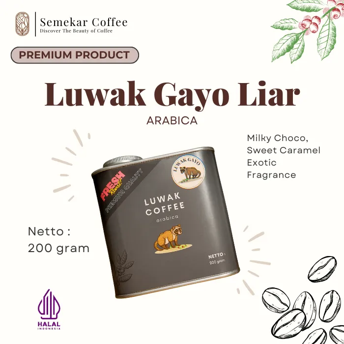 Semekar Coffee - Kaleng Kopi Luwak Gayo Liar Arabica Specialty Premium Gift Roasted Beans