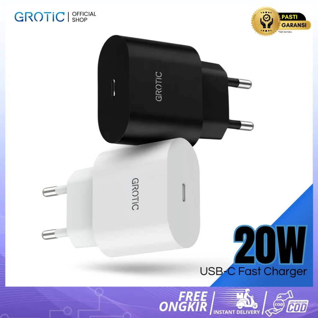 GROTIC Charger Adaptor PD 20W 2.4A Kepala Charger Fast Charging QC3.0 Type-C Lightning
