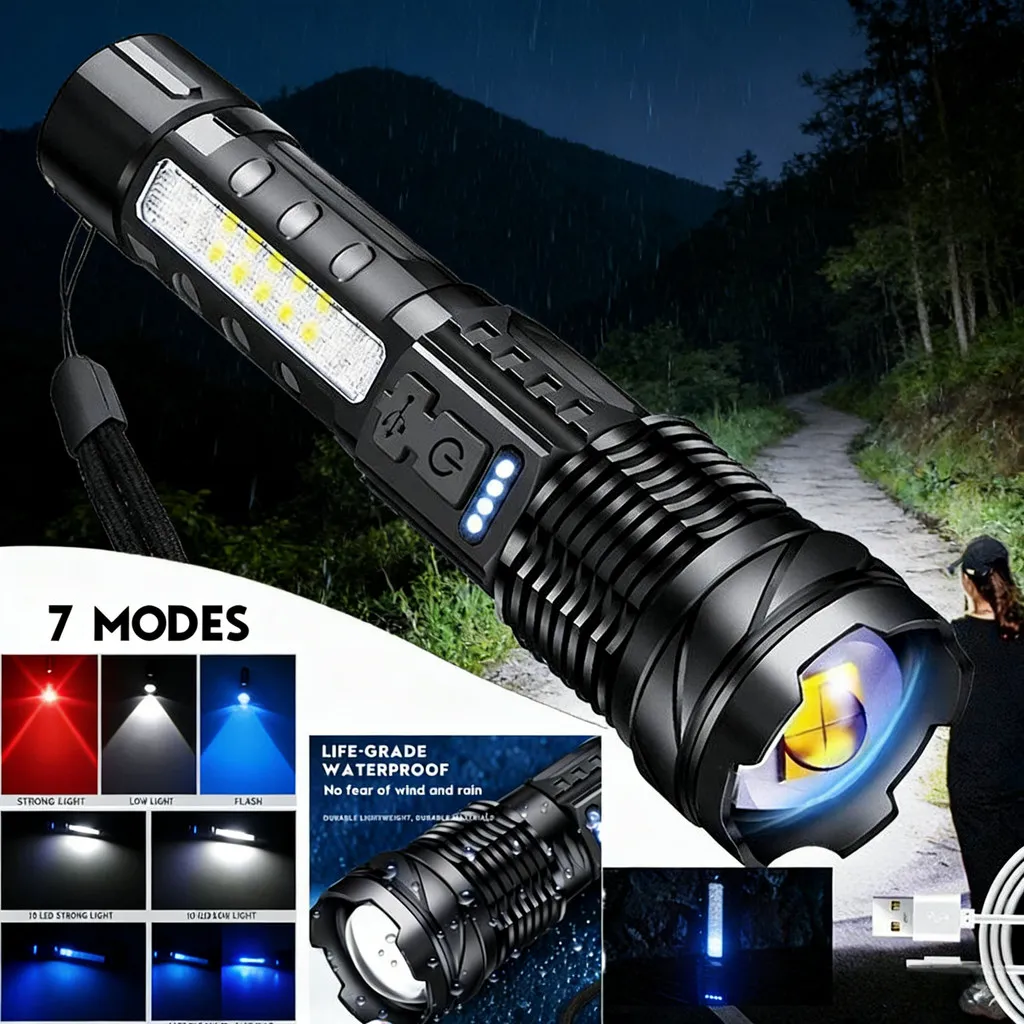 Senter Super Terang Senter SWAT Terbaik / Senter LED Isi Ulang / Senter USB Isi Ulang Senter Berkemah Luar Ruangan/ zoom 7 mode cahaya senterSenter led a76 jarak jauh/ Senter Led Rechargeable