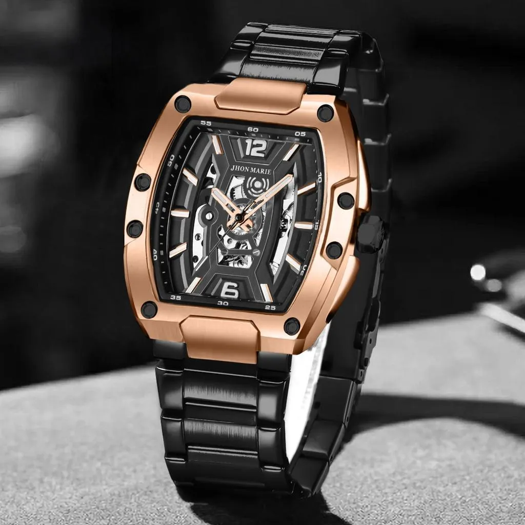 Jam tangan !!! Jhon Marie Jam Tangan Pria 9504 Rantai Automatic Movement Stainless Steel Kaca Sapphire Water Resistant 5 ATM