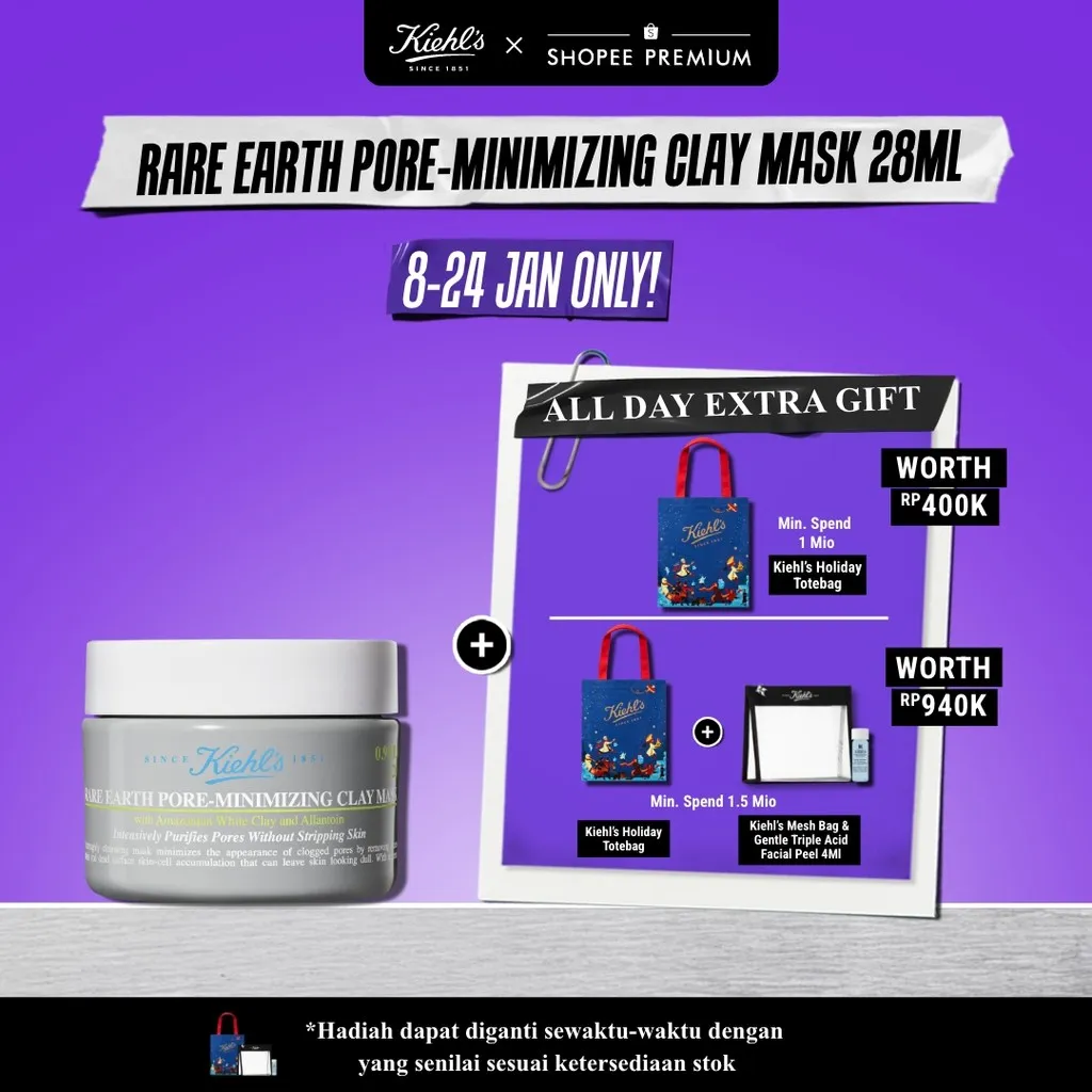 Kiehl's Rare Earth Deep Pore Cleansing Clay Face Mask 28ml. Masker Wajah Mengandung Amazonian White Clay