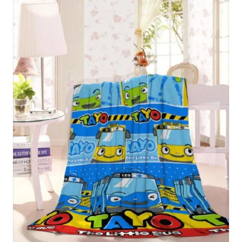 Selimut Bulu Halus Karakter Tebal Motif Bus Tayo Ukuran Anak Dewasa Terlaris Termurah Berkualitas 130 x 180