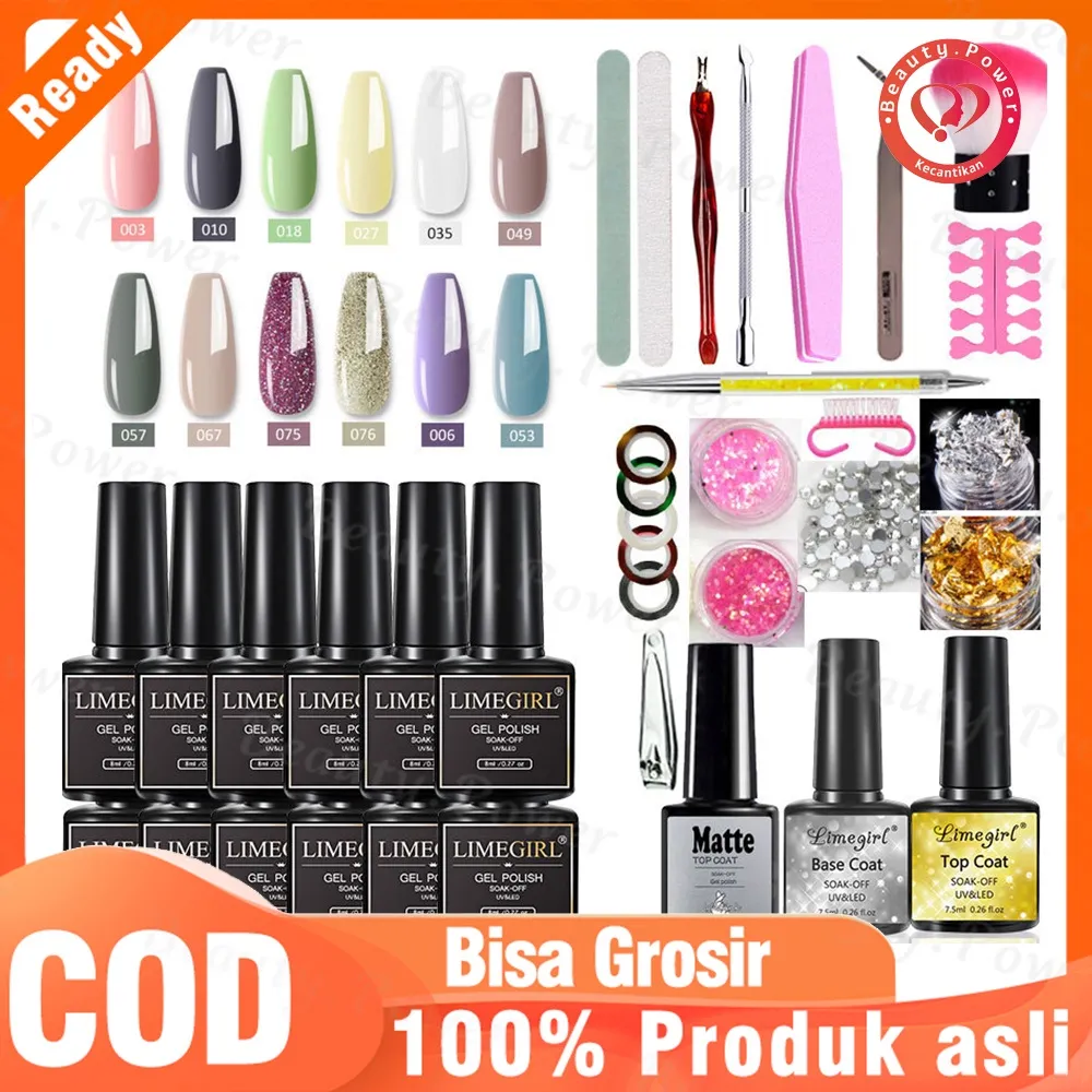 1 Set Kuku UV 12 Warna Cat Kuku Gel, Set Peralatan Manikur Seni Kuku,Nail Art Lengkap Nail Art Set