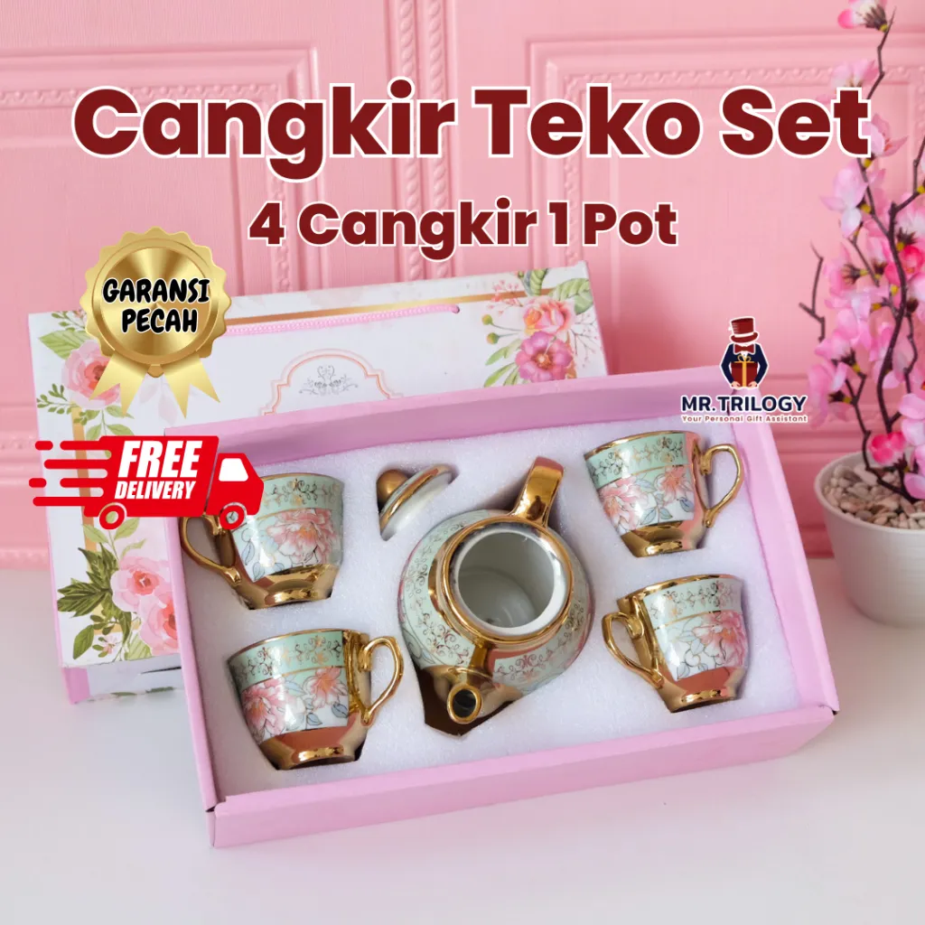 Cangkir Teko TeaPot Set 5in1 Hampers Gelas Teh Kopi Pot Gaya Eropa