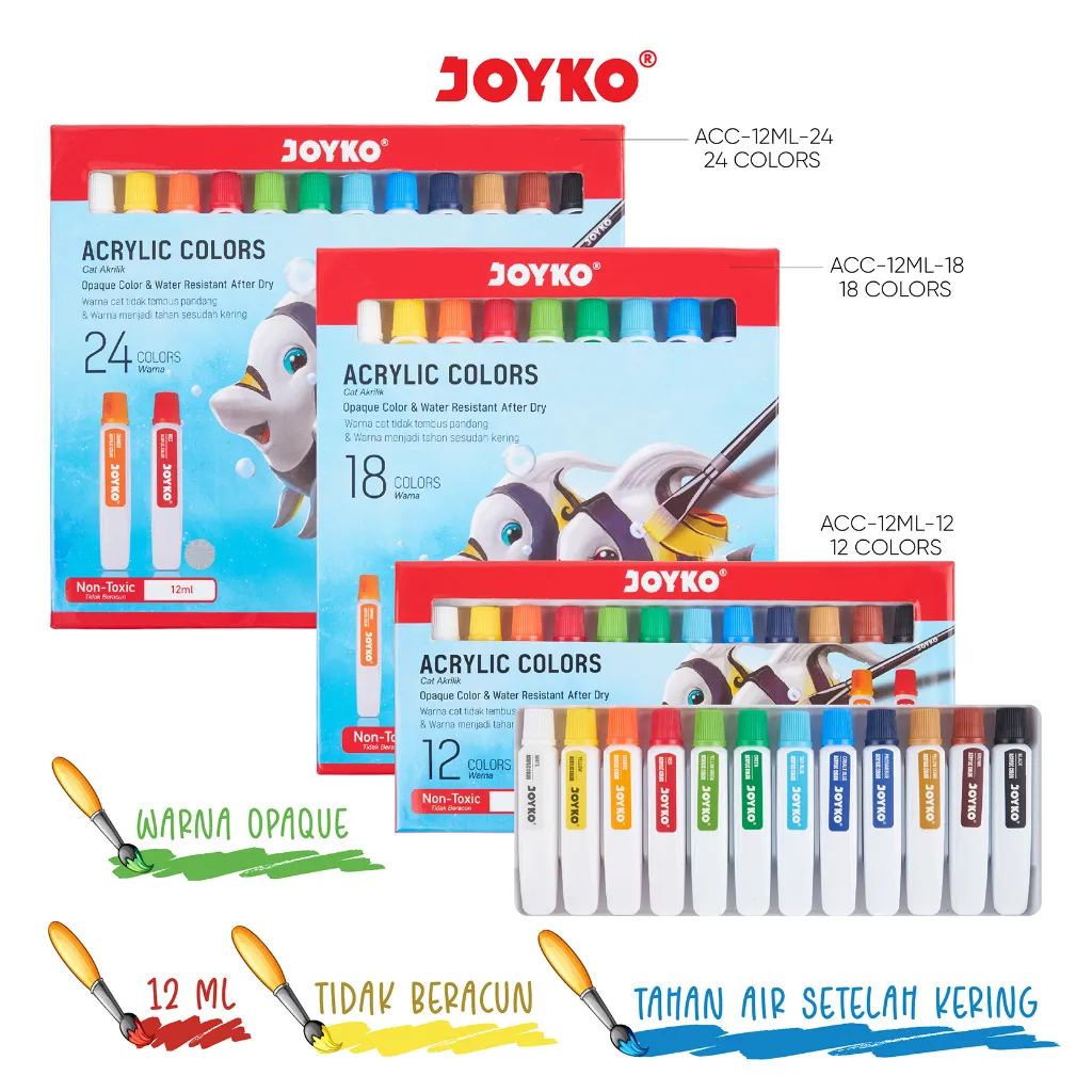 Joyko TITI Acrylic Colour 12 18 24 36 Warna / Cat Akrilik Joyko SET ACC-12ML