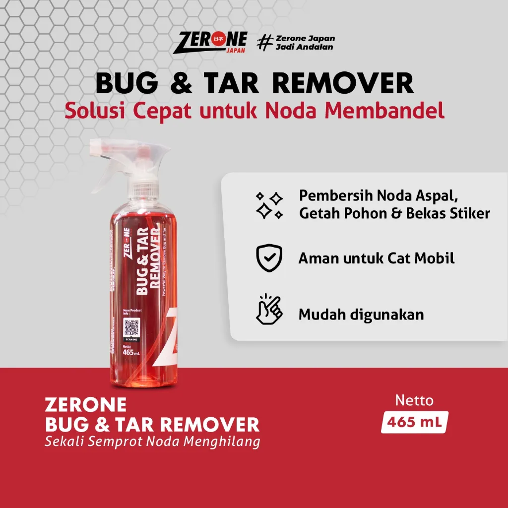 Tar and Bug Remover Zerone Japan Pembersih dan Penghilang Noda Aspal Bekas Lem Stiker Wrapping Getah Pohon serta Kotoran Serangga Menempel pada Bodi kendaraan Ampuh