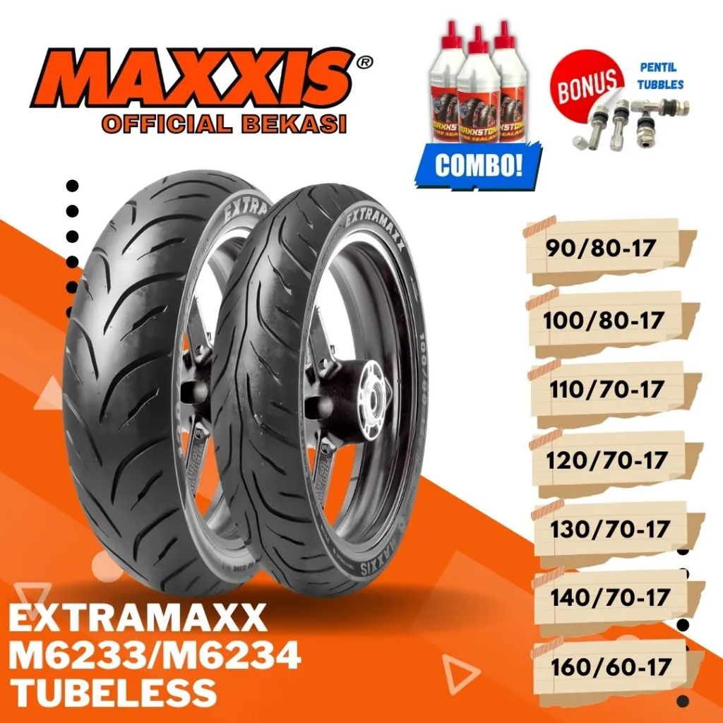 BAN MAXXIS EXTRAMAXX M6233W / M6234W ( 90/80 - 100/80 - 110/70 - 120/70 - 130/70 - 140/70 - 160/60 ) RING 17 / BAN TUBBLESS LUAR / BAN MATIC / BAN TUBBLES / M 6233W / M-6233W / M 6233 W / M-6233 W / M 6234W / M-6234W / M 6234 W / M-6234 W