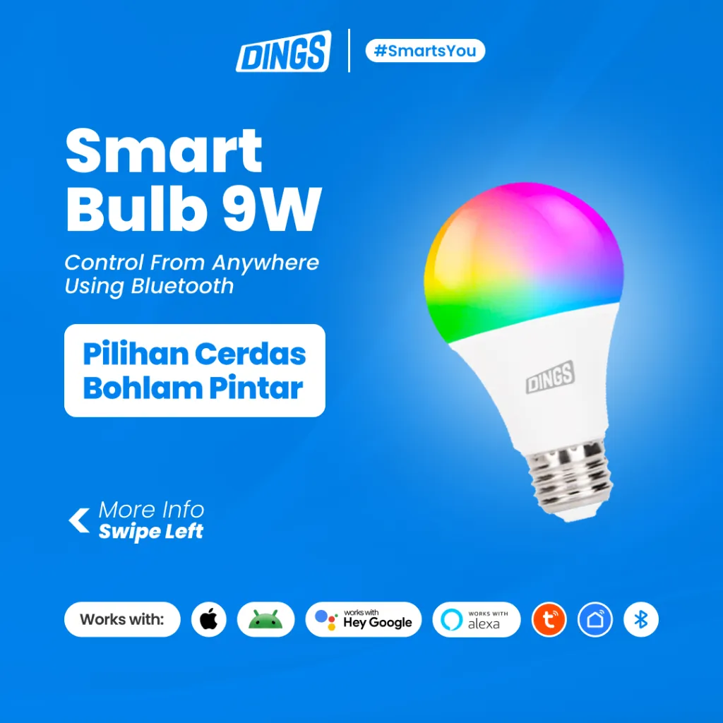DINGS Smart Bulb Lampu Pintar Smart Home Koneksi Bluetooth & WIFI Wireless 9W RGB CW Tunable White & 2+ Million Color