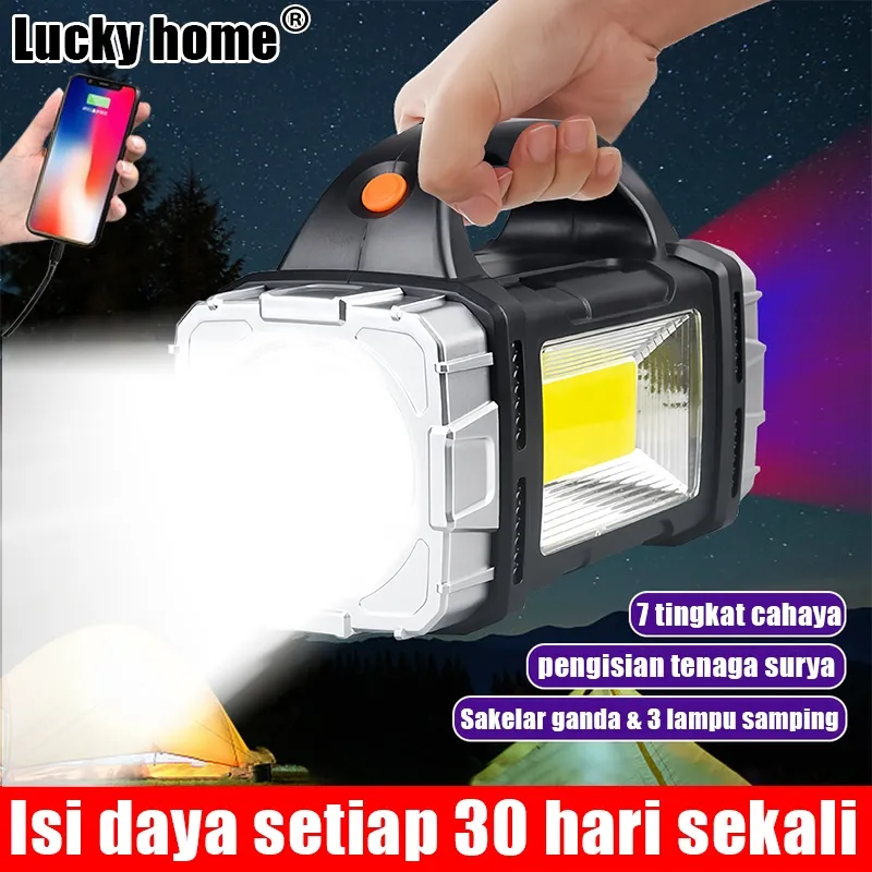 [Grade Militer Jerman Pengisian daya surya ] senter jarak jauh 10KM Senter LED Super Terang  Jarak Jauh 3 Mode Senter Camping Jumbo Multifungsi IPX6 Senter kepala 500 watt Senter led cas tahan 24 jam Senter mini cas super terang