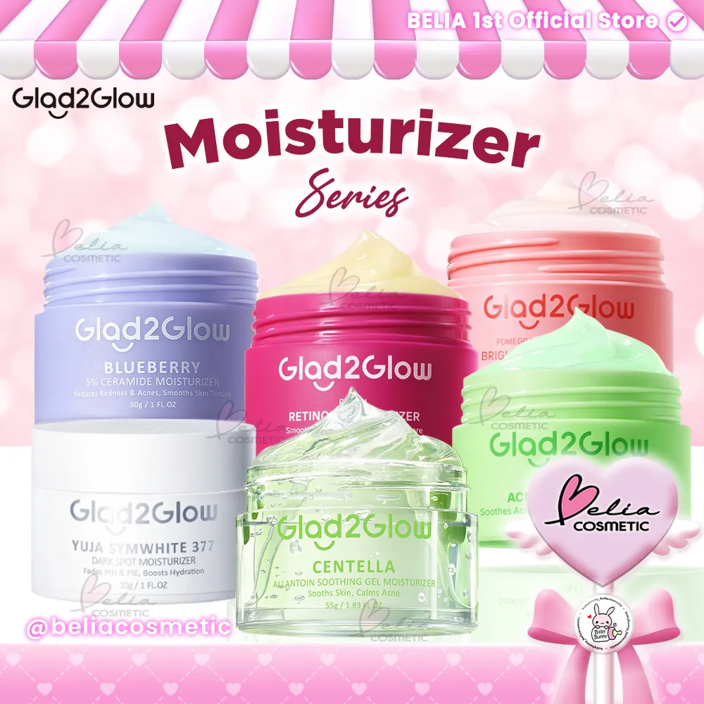 ❤ BELIA ❤ GLAD2GLOW Moisturizer Series | Centella | Blueberry | Peach Retinol | Kiwi 3D Acid | Yuja Symwhite 377 | Acne | Brightening | Melembabkan Mencerahkan | Kulit Berjerawat