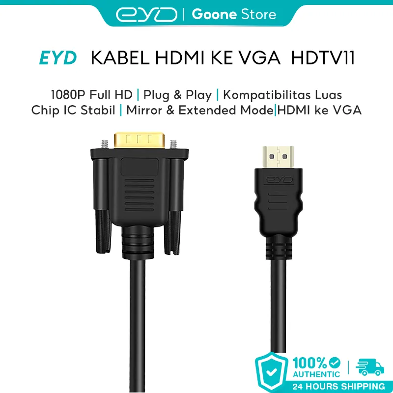 EYD HDTV11 HDMI to VGA Cable 1080P Cable With Audio Video HDMI Male to VGA Male Cable 1920 x 1080P (1.8m)