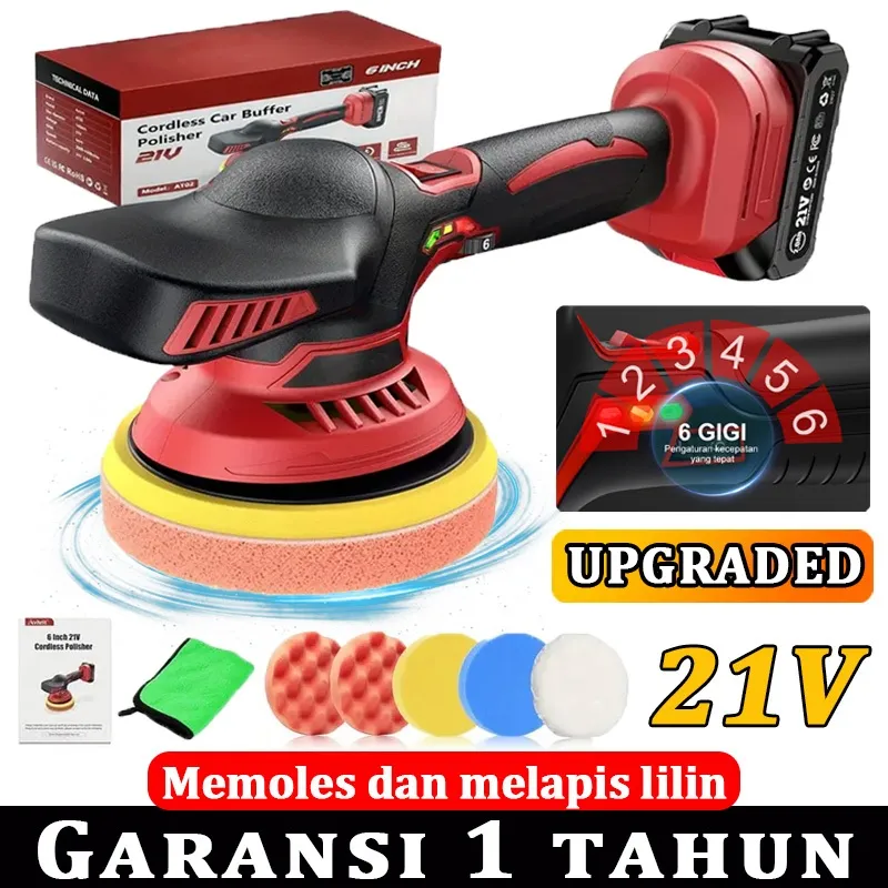 Convenyy Alat Poles Body Mobil Cordless Upgraded 6 inch Mesin poles body mobil Untuk pemolesan kendaraan dan penghilangan goresan